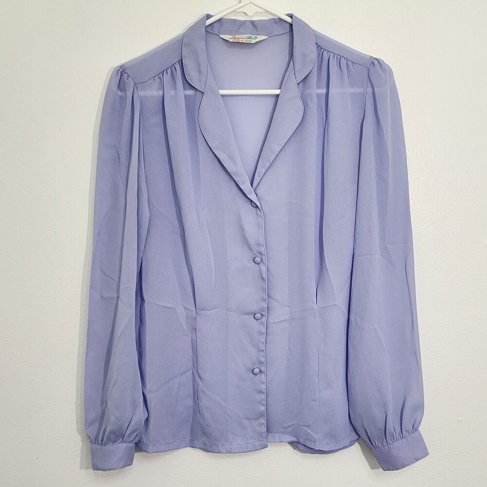 Vintage Pepper Tree Chiffon Button Down Blouse Sz. 8 Long Sleeve Lavendar Office